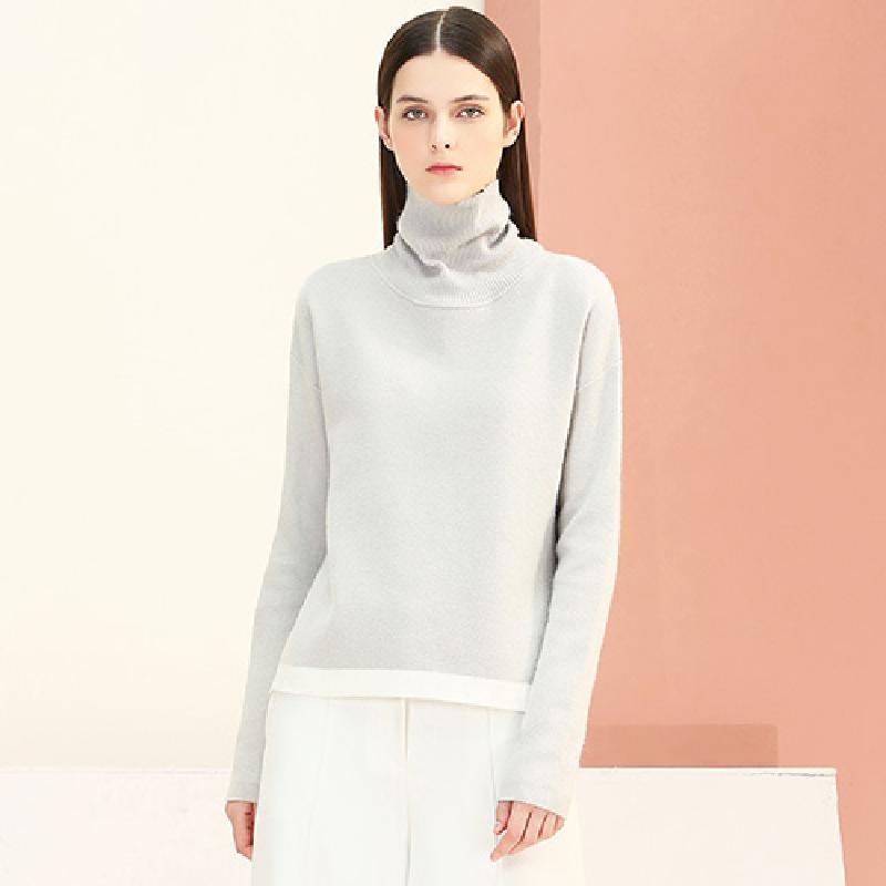 糖力2016新款冬装欧美女装灰色长袖领打底衫修身上衣显瘦针织毛衣 S 云片灰