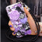 摩洛 水钻蔷薇花透明软壳手机壳保护套带珠链 适用于VIVO V3/V3A/V3L/V3M 紫色蔷薇花+白珠链