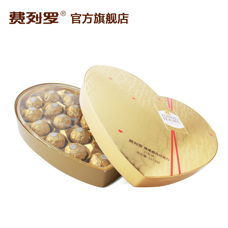 费列罗（Ferrero Rocher）榛果威化糖果巧克力 婚庆喜糖零食 520情人节礼物 27粒心形礼盒装337.5g