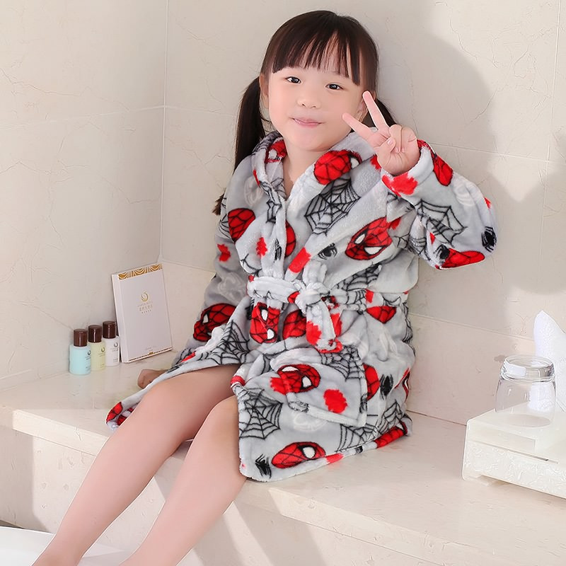 茵珠麗YinZhuli 冬季女孩连帽法兰绒保暖中大童长袖儿童睡袍睡衣 冬天时尚可爱恐龙蜘蛛侠卡通女童浴袍家居服5630 12码 5号款