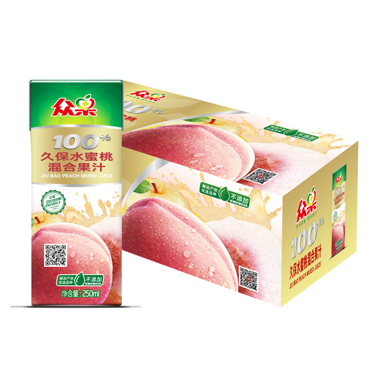众果100%久保水蜜桃混合果汁250ml×16盒 标箱