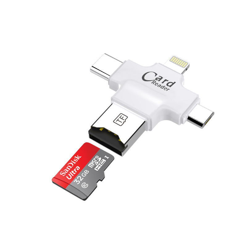 苹果安卓Type-c 多功能TF读卡器 OTG手机电脑U盘 iPhone x/11扩容 白色