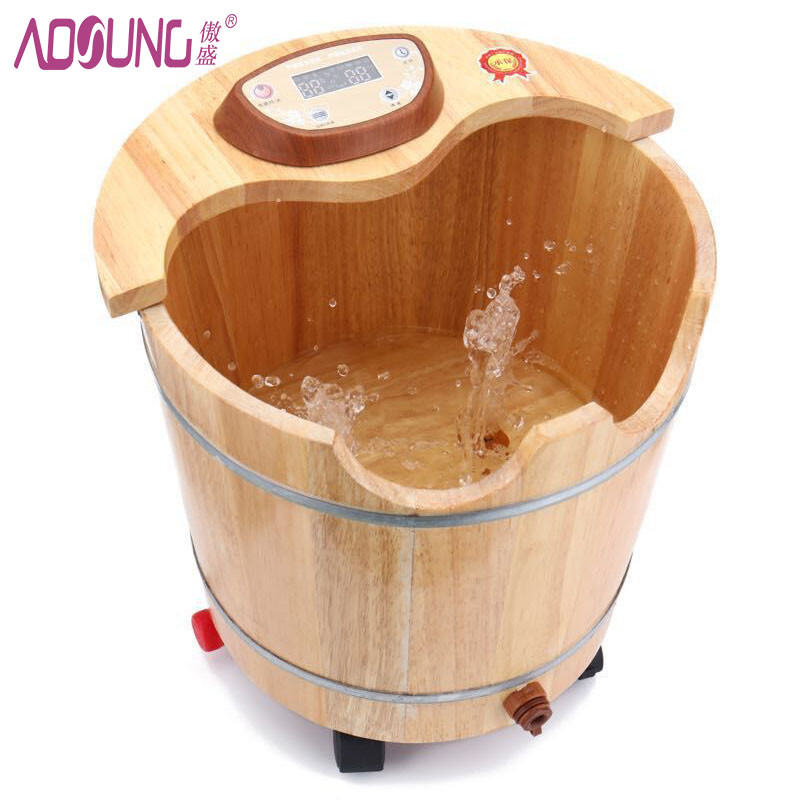 傲盛(AOSHENG) FS6升级款 智能养生足浴器 天然橡木加厚加深足浴木桶 无线遥控 智能控温 自动排水 可拆滚轮