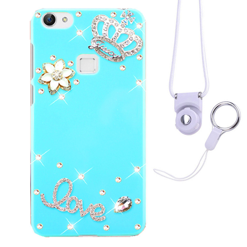 摩洛 爱心彩壳珍珠水钻手机壳保护套带挂绳 适用于VIVO X6/X6D/X6SA/5.2屏 蓝壳新皇冠银+白挂绳
