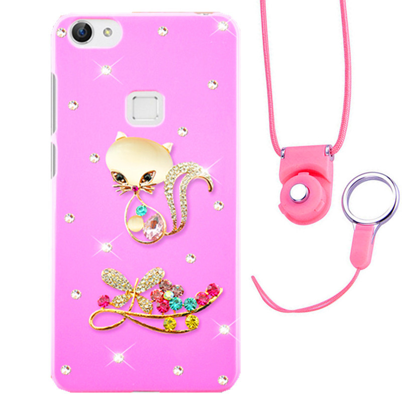 摩洛 爱心彩壳珍珠水钻手机壳保护套带挂绳 适用于VIVO X6/X6D/X6SA/5.2屏 粉壳钻尾狐+粉挂绳