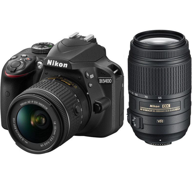 尼康(Nikon) D3400（AFP 18-55mm+AFS 55-300mm ) 双镜头单反套装 约2416万像素
