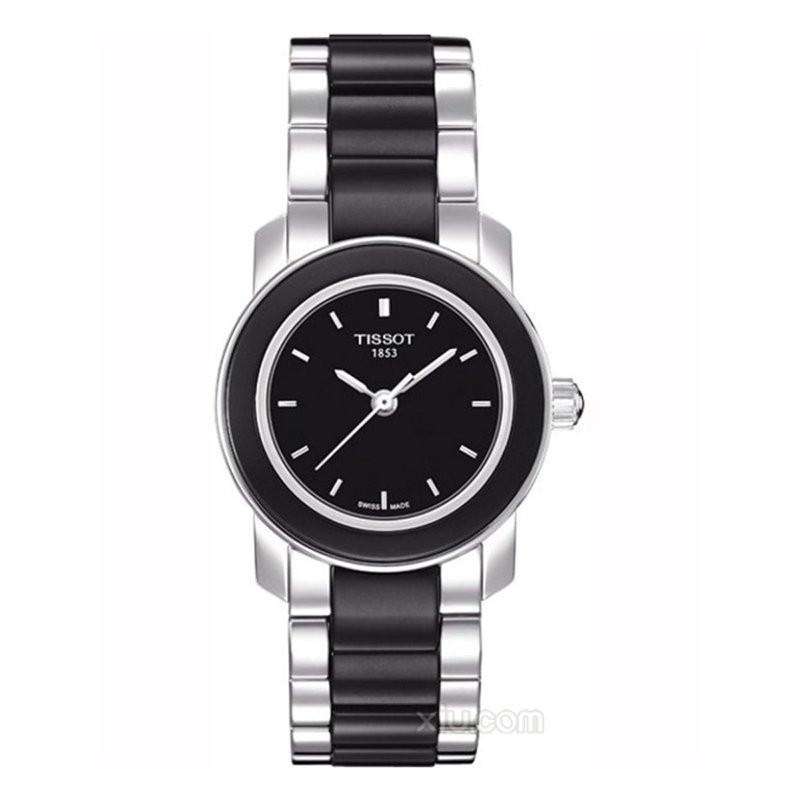 Tissot 天梭 女士T-TREND系列陶瓷/精鋼石英机芯圆形腕表 T064.210.22.051.008 黑色