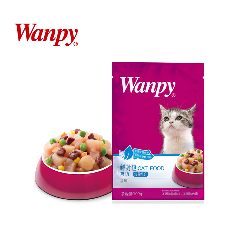 Wanpy猫用鸡肉鲜封包1kg 宠物食品 宠物主食 猫零食湿粮罐头妙鲜猫粮包幼猫