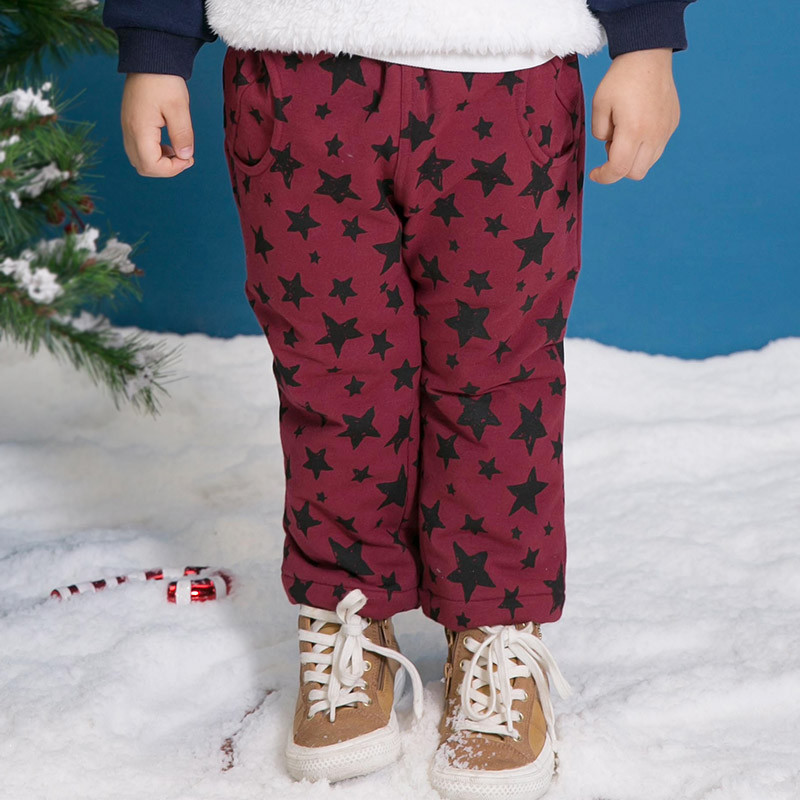 婴姿坊男童加厚夹棉松紧长裤宝宝冬季休闲百搭保暖棉裤 绣红 140cm