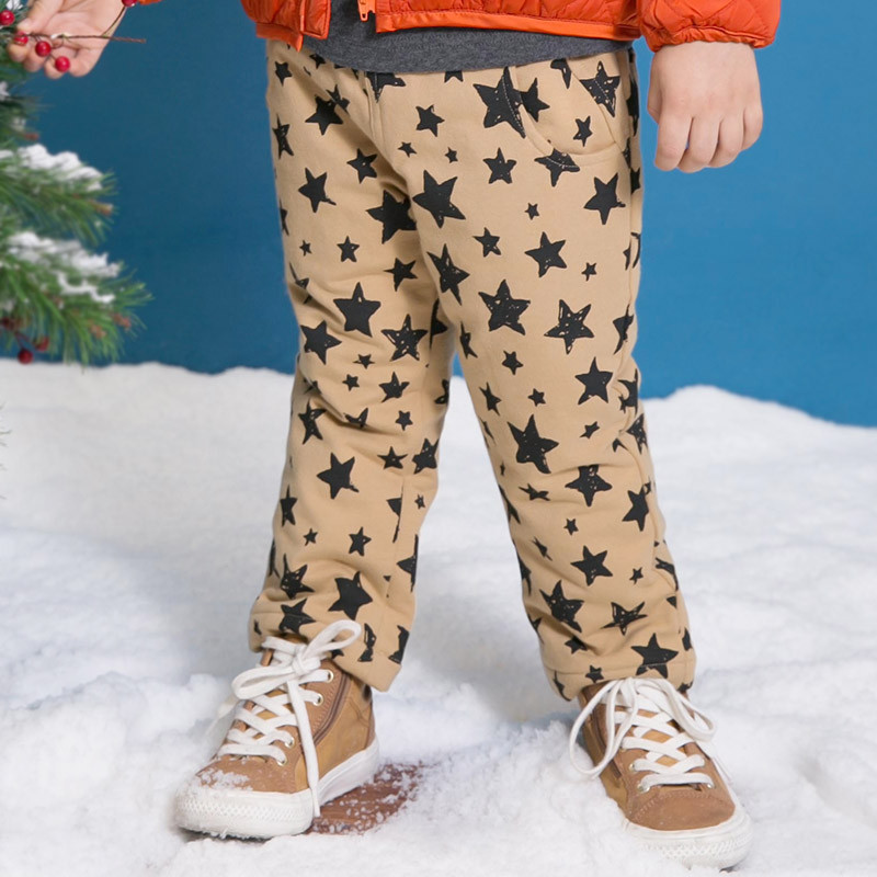 婴姿坊男童加厚夹棉松紧长裤宝宝冬季休闲百搭保暖棉裤 卡其 80cm