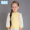 婴姿坊正品童装女童圆领长袖T恤宝宝毛毛袖打底衫秋冬款新品上衣 90cm 黄色