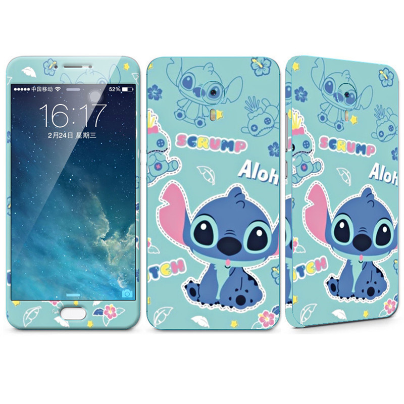 法威仕 前全屏手机钢化玻璃卡通彩膜后保护膜彩膜贴纸 适用于魅族魅蓝note3 蓝色史迪奇+支架