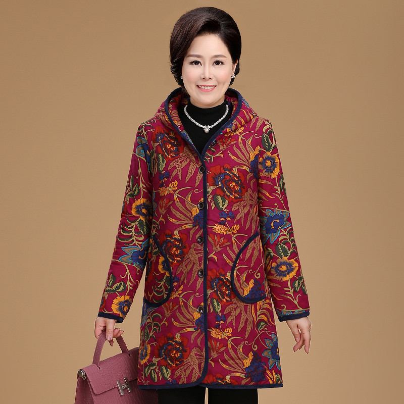 福玛玛中老年人女装秋冬装保暖棉衣外套50岁妈妈装加厚棉服冬w0316 XXXL 玫红色