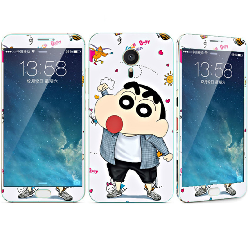 法威仕 前全屏手机钢化玻璃卡通彩膜后保护膜彩膜贴纸 适用于魅族MX5/M575/5.5屏 帅气小新+支架