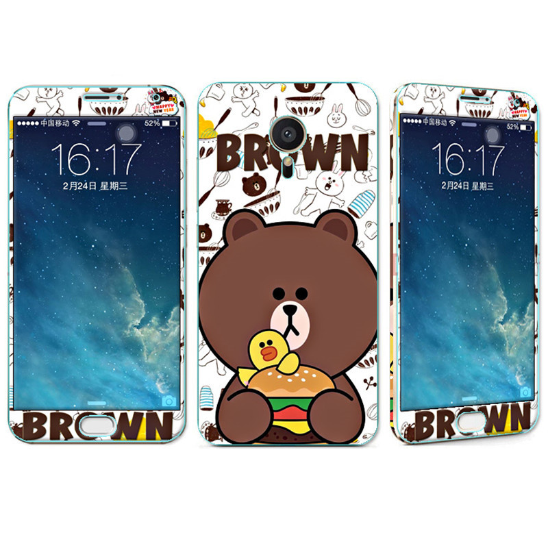 法威仕 前全屏手机钢化玻璃卡通彩膜后保护膜彩膜贴纸 适用于魅族MX5/M575/5.5屏 呆萌熊+支架