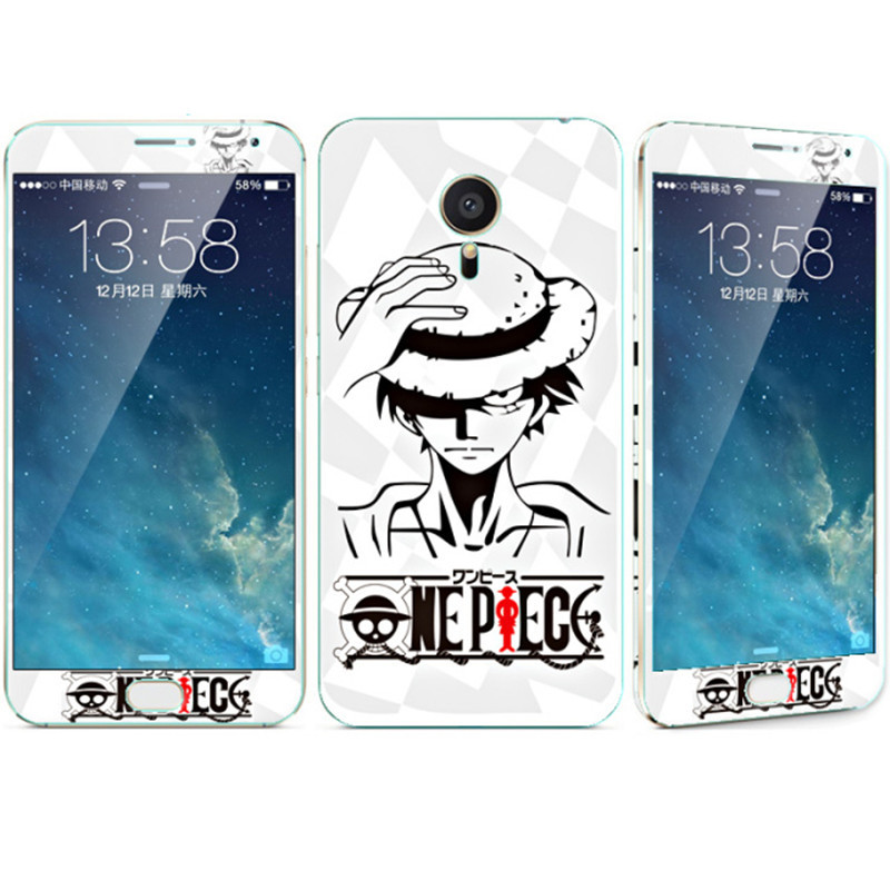 法威仕 前全屏手机钢化玻璃卡通彩膜后保护膜彩膜贴纸 适用于魅族MX5/M575/5.5屏 白色路飞+支架