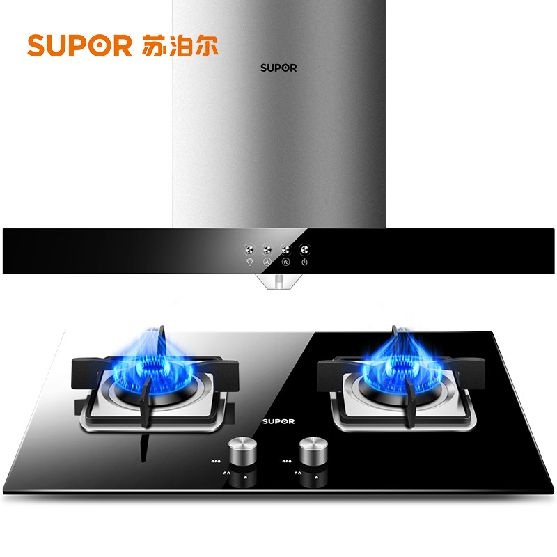 SUPOR/苏泊尔 U512+QB506欧式顶吸油烟机燃气灶套装天然气嵌入式（液化气）