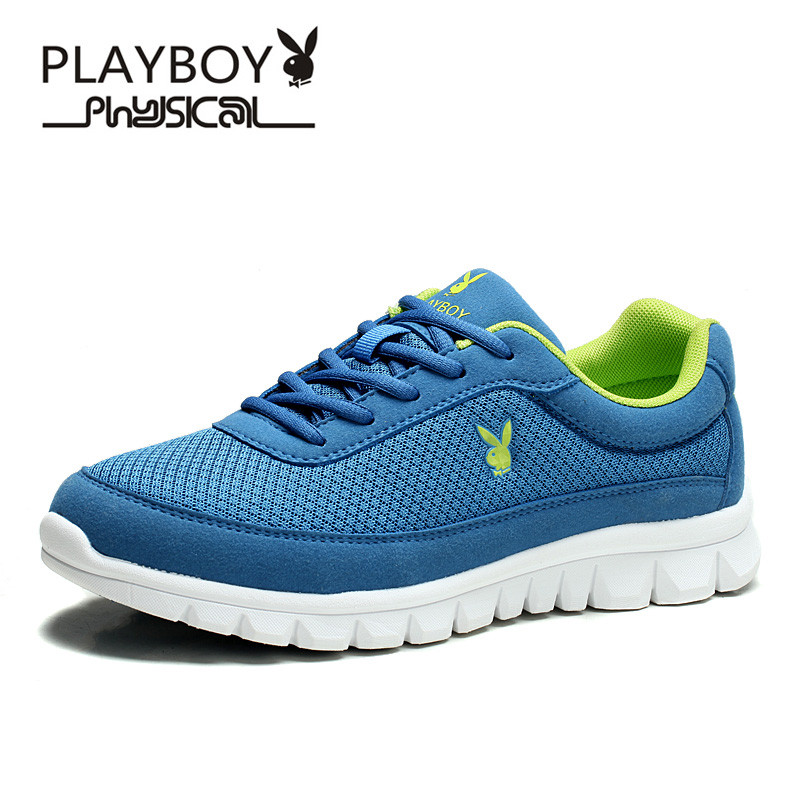 花花公子男鞋运动鞋男网鞋男士休闲鞋男跑步鞋男潮鞋秋季旅游鞋子 湖蓝/荧光绿（双层） 39码