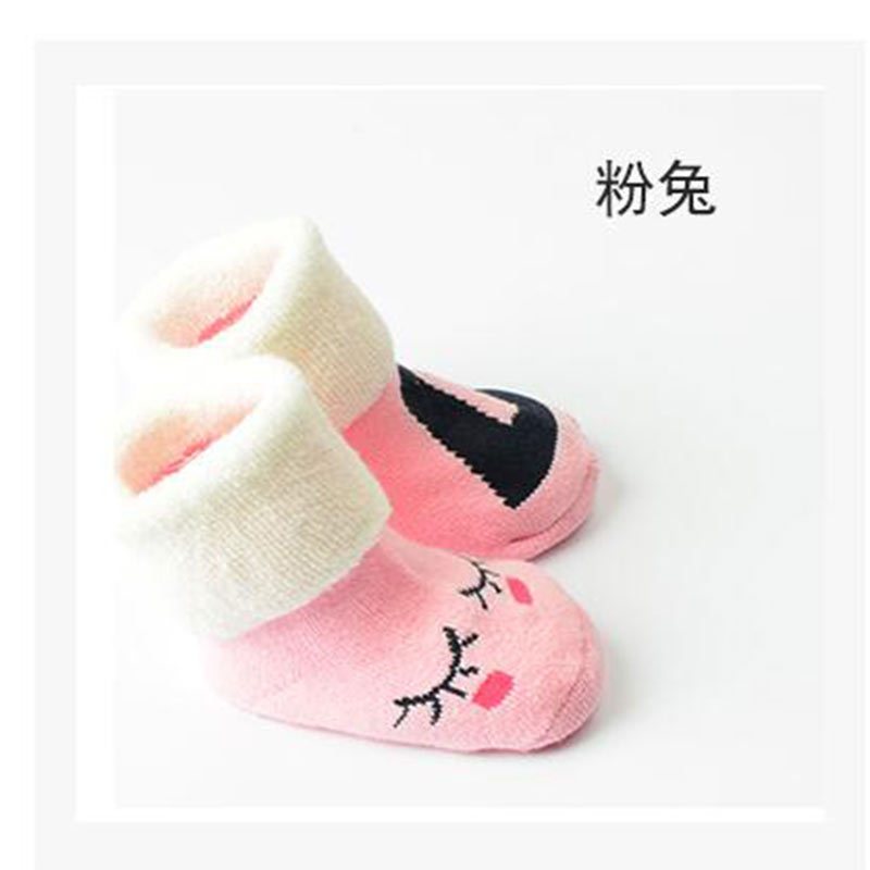 保暖毛圈袜婴幼儿童加厚袜子新生儿纯棉袜子宝宝0-1-3岁儿童松口 1-3岁 粉兔