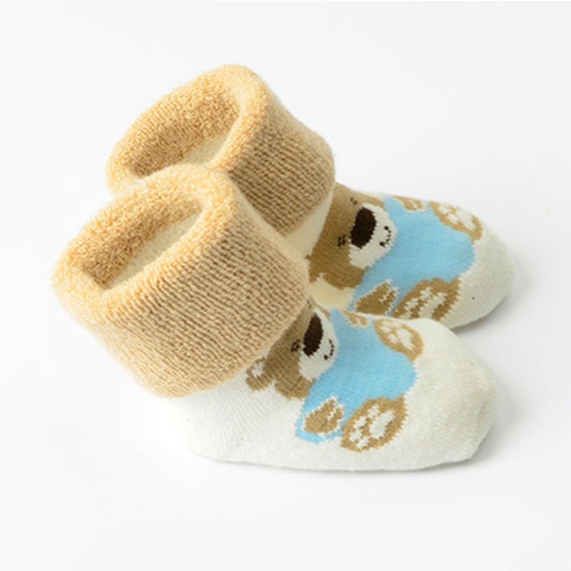 保暖毛圈袜婴幼儿童加厚袜子新生儿纯棉袜子宝宝0-1-3岁儿童松口 1-3岁 米色小熊
