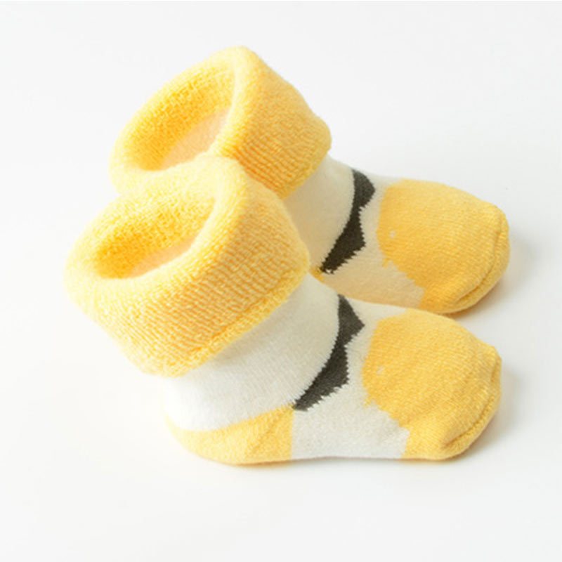 保暖毛圈袜婴幼儿童加厚袜子新生儿纯棉袜子宝宝0-1-3岁儿童松口 0-1岁 黄色鲸鱼