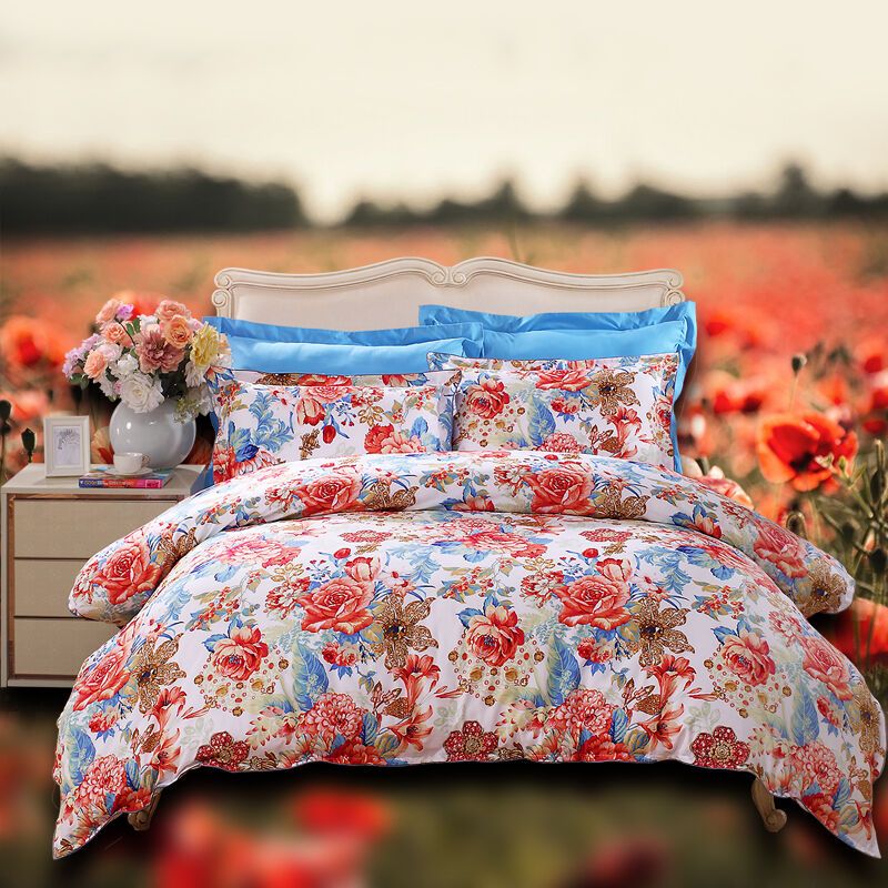 富安娜(FUANNA)家纺 纯棉四件套全棉其他床品套件床上用品床单被套 蓝色 1.8米床四件套(被套为230*229cm)