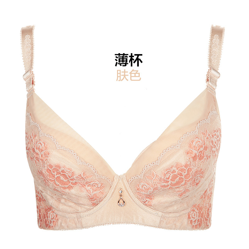 千奈美QIANNAIMEI春季新品性感美背薄款中厚模杯聚拢深V全罩杯无钢圈固定双肩带V型文胸胸罩 珊瑚色（薄杯无钢圈） 90B（40）