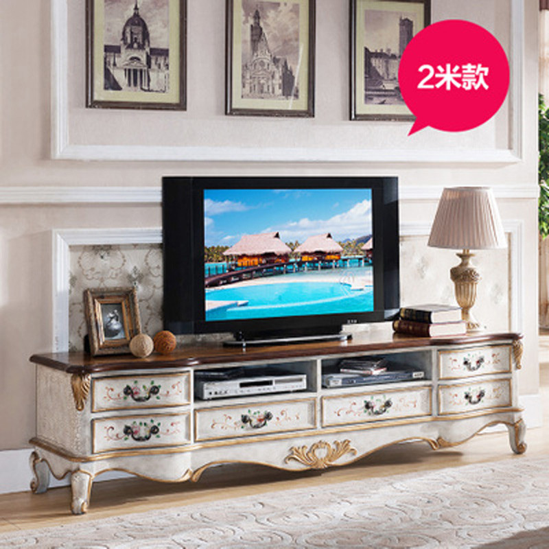 淮木（HUAIMU） 经典彩绘矮柜裂纹漆独特复古电影墙地柜 美式乡村客厅电视柜后现代 2米象牙白裂纹色