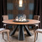 美式实木餐桌椅组合现代简约圆形餐桌铁艺圆桌饭桌6人餐桌组合 直径140cm
