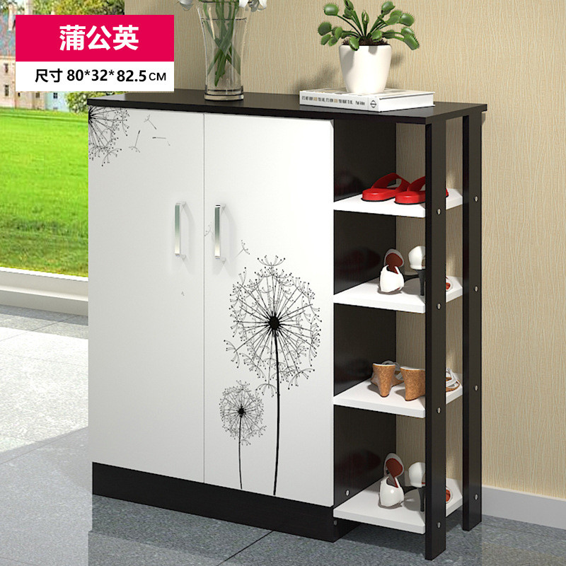淮木（HUAIMU）鞋柜多功能鞋架简易四门超大容量衣柜收纳储物柜实木保障 无抽屉款蒲公英