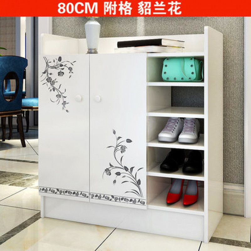淮木（HUAIMU）北欧超薄鞋柜鞋架玄关柜门厅柜门口大容量鞋柜简约实木色 80cm附格貂兰花