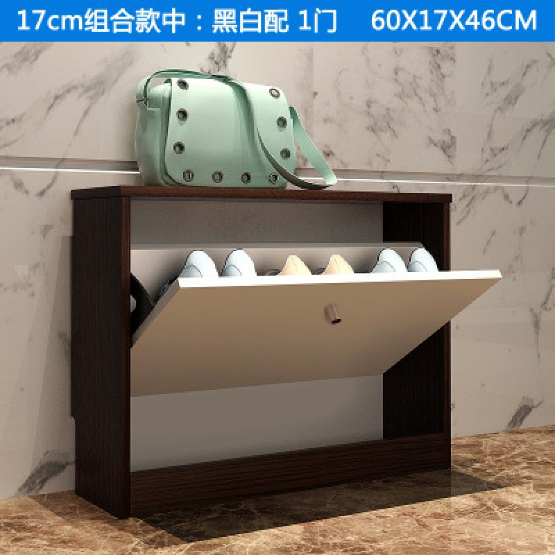 淮木（HUAIMU）实木简易鞋架双排鞋柜鞋柜多层收纳组装布鞋架 17CM黑色组合中的一门