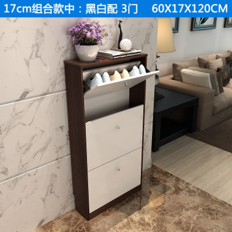 淮木（HUAIMU）美式时尚实木鞋柜欧式门厅隔断柜三门大容量储物柜双门现代简约鞋柜玄关 17CM黑色组合中的三门