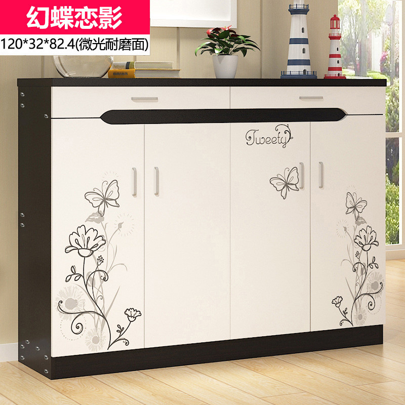 淮木（HUAIMU）家具创意大容量简易鞋柜 玄关柜 组合玄关烤漆鞋柜 120cm双斗黑边框幻蝶恋影