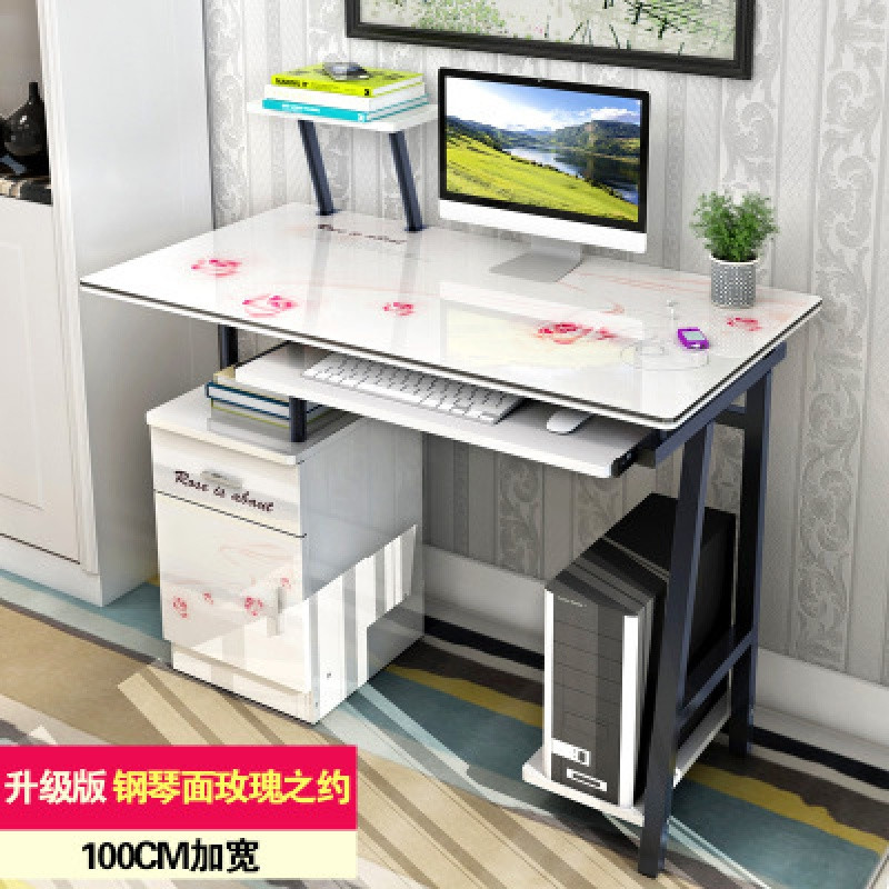 淮木（HUAIMU）简约现代电脑桌家用台式学习电脑桌写字台带多用处柜组合办公桌子 100cm无层板玫瑰之约