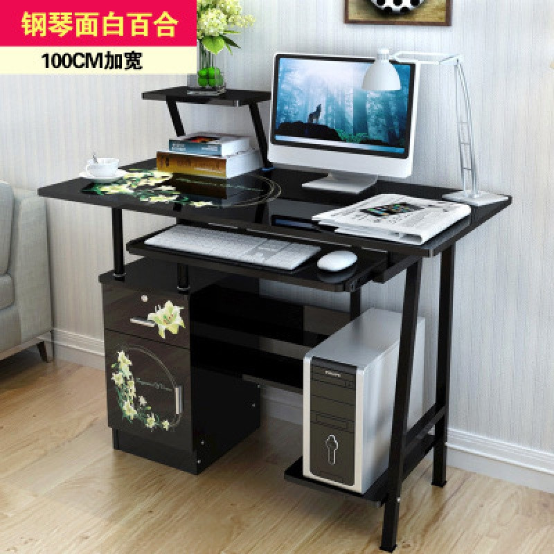 淮木（HUAIMU）电脑桌台式家用电脑桌简约现代办公桌写字台简易电脑桌 100cm有层板白百合