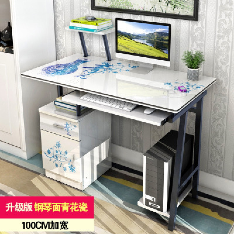 淮木（HUAIMU）电脑桌带多用处台式家用电脑桌组合写字桌学习桌电脑桌笔记本小桌 100cm无层板青花瓷