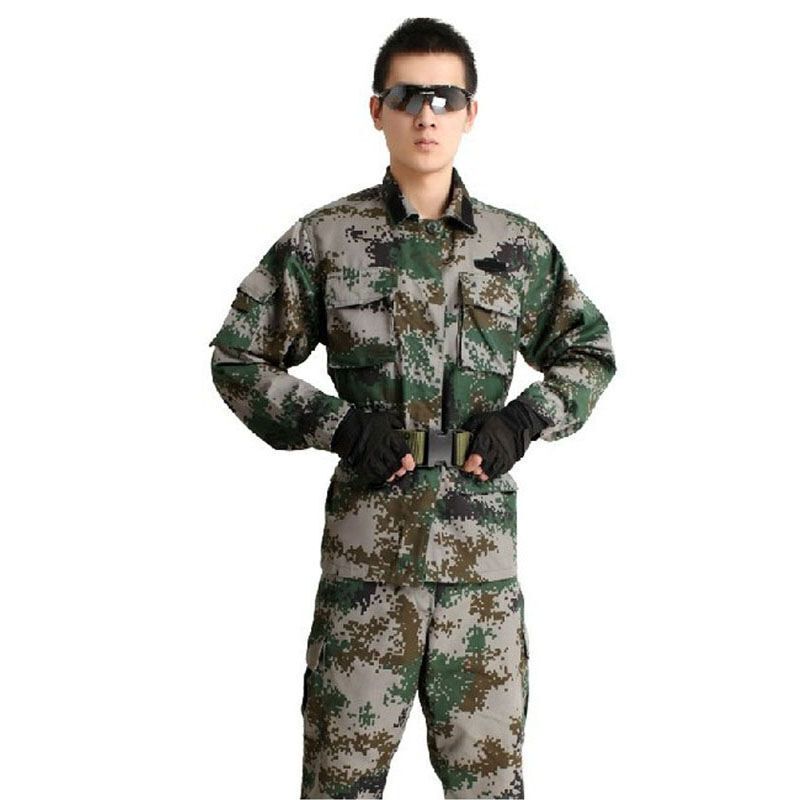 嘟嘟美倍尔 户外林地迷彩作训服丛林数码外训练服迷彩服四季军迷服套装 军绿迷彩套装 170 迷彩