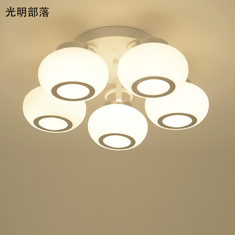 GMBL光明部落北欧玻璃田园LED吸顶灯简约现代客厅灯美式卧室餐厅灯具温馨圆形书房儿童灯饰 圆球款5头送三色灯泡