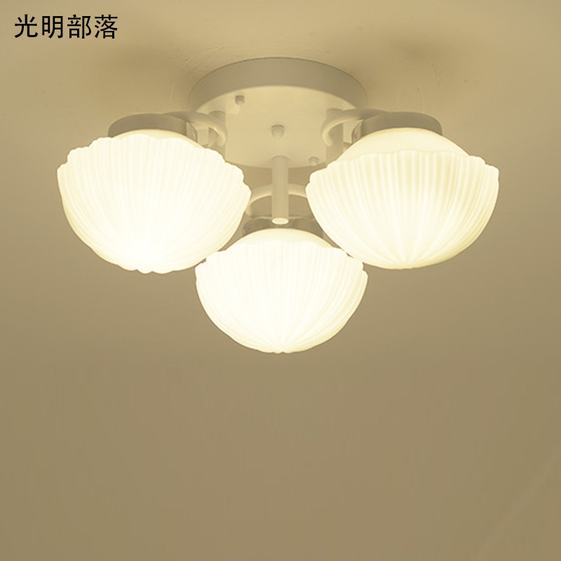 GMBL光明部落北欧玻璃田园LED吸顶灯简约现代客厅灯美式卧室餐厅灯具温馨圆形书房儿童灯饰 贝壳款3头送三色灯泡