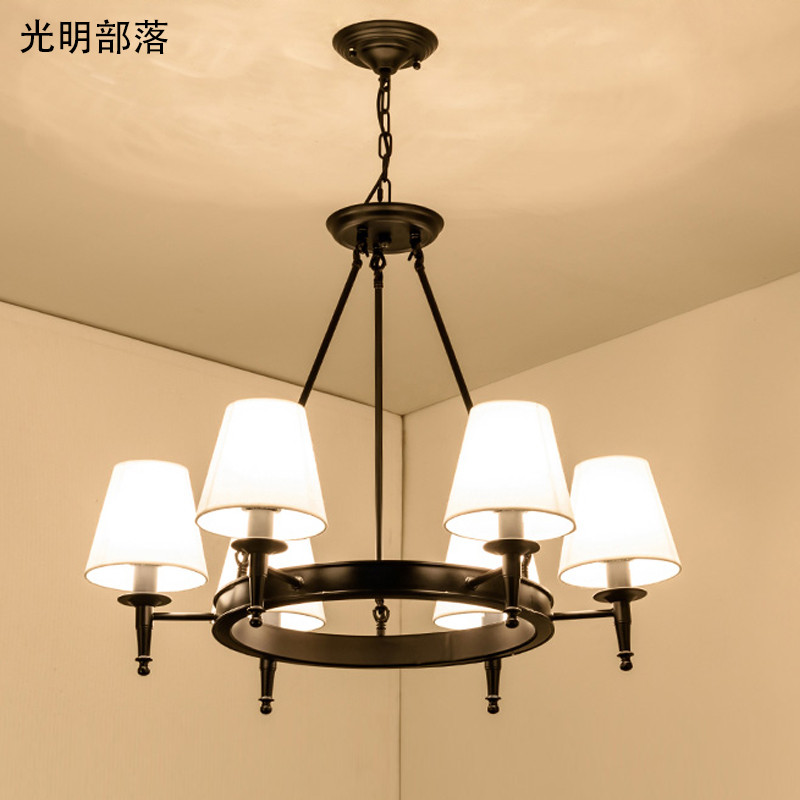 GMBL光明部落美式led吊灯欧式客厅灯北欧简约餐厅卧室灯复古现代乡村铁艺灯具 6头赠送LED暖光灯泡