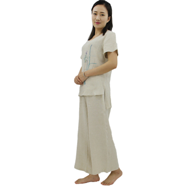 嘟嘟美倍尔 夏季 款 亚麻瑜伽套装茶艺大师禅服棉麻家居服户外运动瑜伽服 麻本色