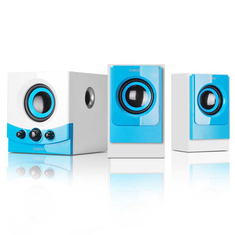 恩科（ENKOR）E600 有源2.1多媒体电脑音响木质低音炮音箱 蓝色