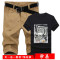 【惠】买裤送衣服201夏装新款男士短裤+莱卡T恤一套D67-3131491057681077 5XL+46 酒红裤+白衣