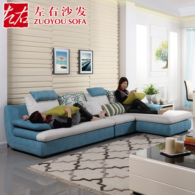 左右布艺沙发 简约现代客厅家具 转角带贵妃位组合可拆洗布沙发DZY2615 转二件正向+休单(图片色)组合