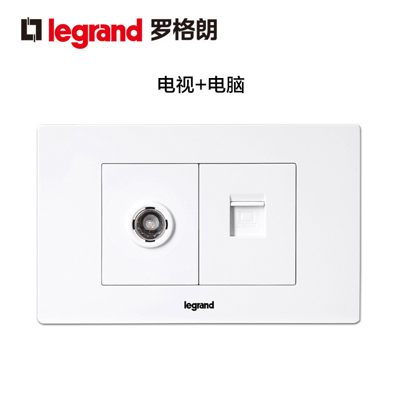 罗格朗(Legrand)开关插座面板家用118型暗装尚超风白色二三插五孔墙壁电源带开关插座 电视+电脑 尚超风金色