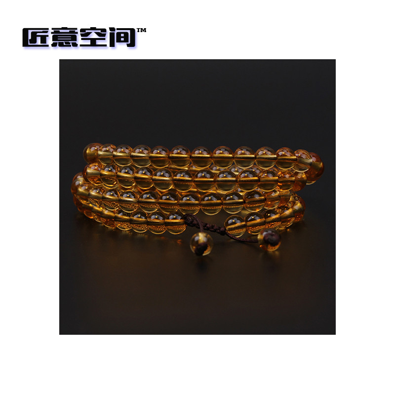 东海 水晶 黄水晶 108念珠 佛珠 手链 6mm 手工打磨 女款 黄色