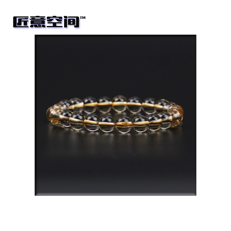 东海 水晶 柠檬晶 圆珠 手链 8mm 手工打磨 女款 黄色