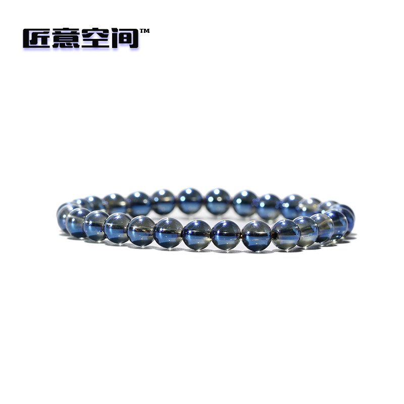 东海 水晶 蓝精灵 圆珠 手链 6mm 手工打磨 女款 蓝色