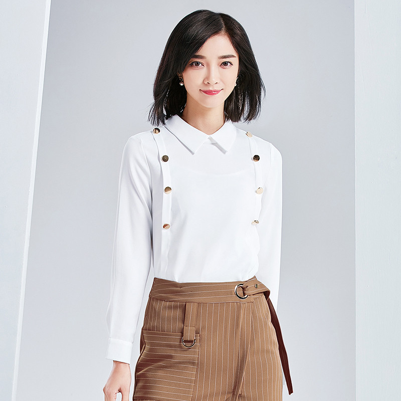 尚都比拉气质长袖雪纺衬衫女